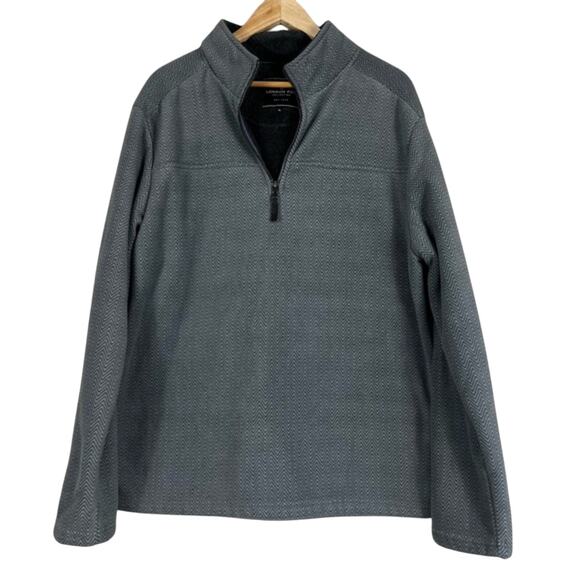 London Fog 1/4 Zip Pullover Jacket Mens XL Gray Herringbone Sherpa Lined Classic - Picture 1 of 5